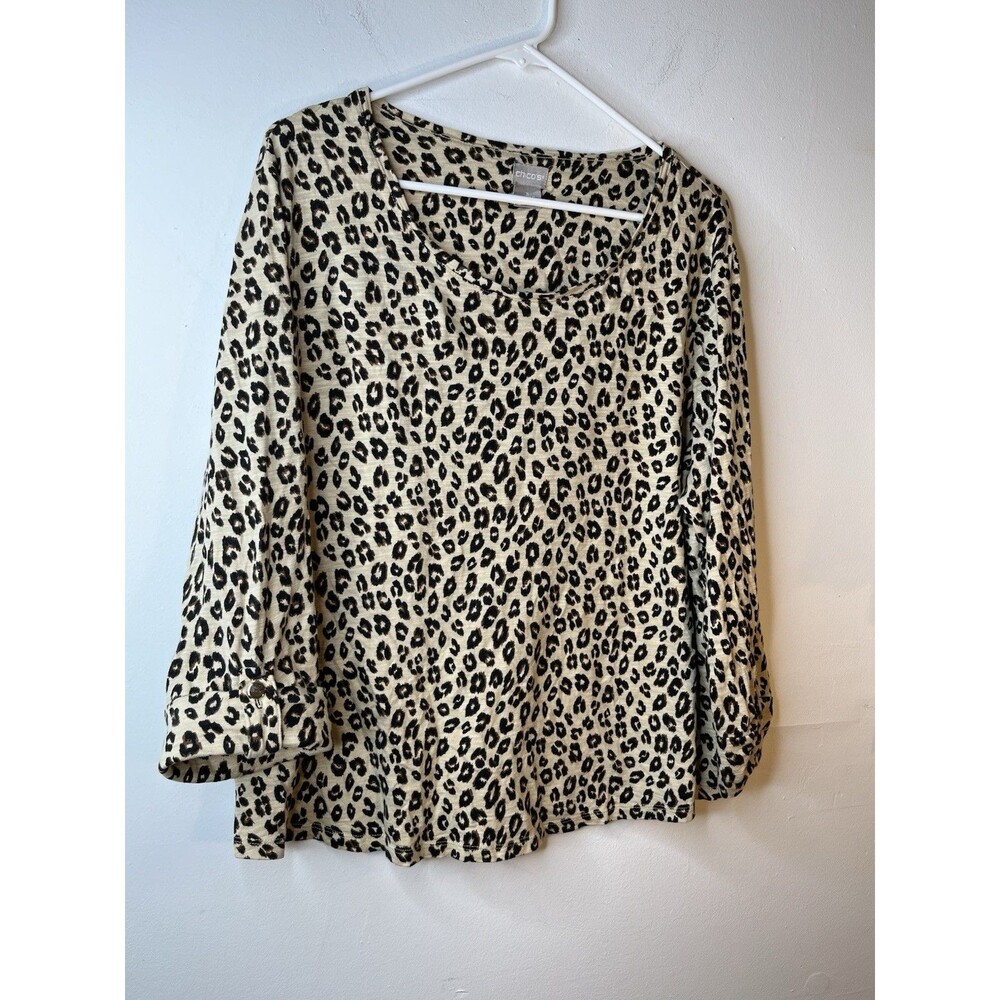 Chicos Leopard Cheetah Brown Long sleeve Modal Blouse sz 3 / XL (15)